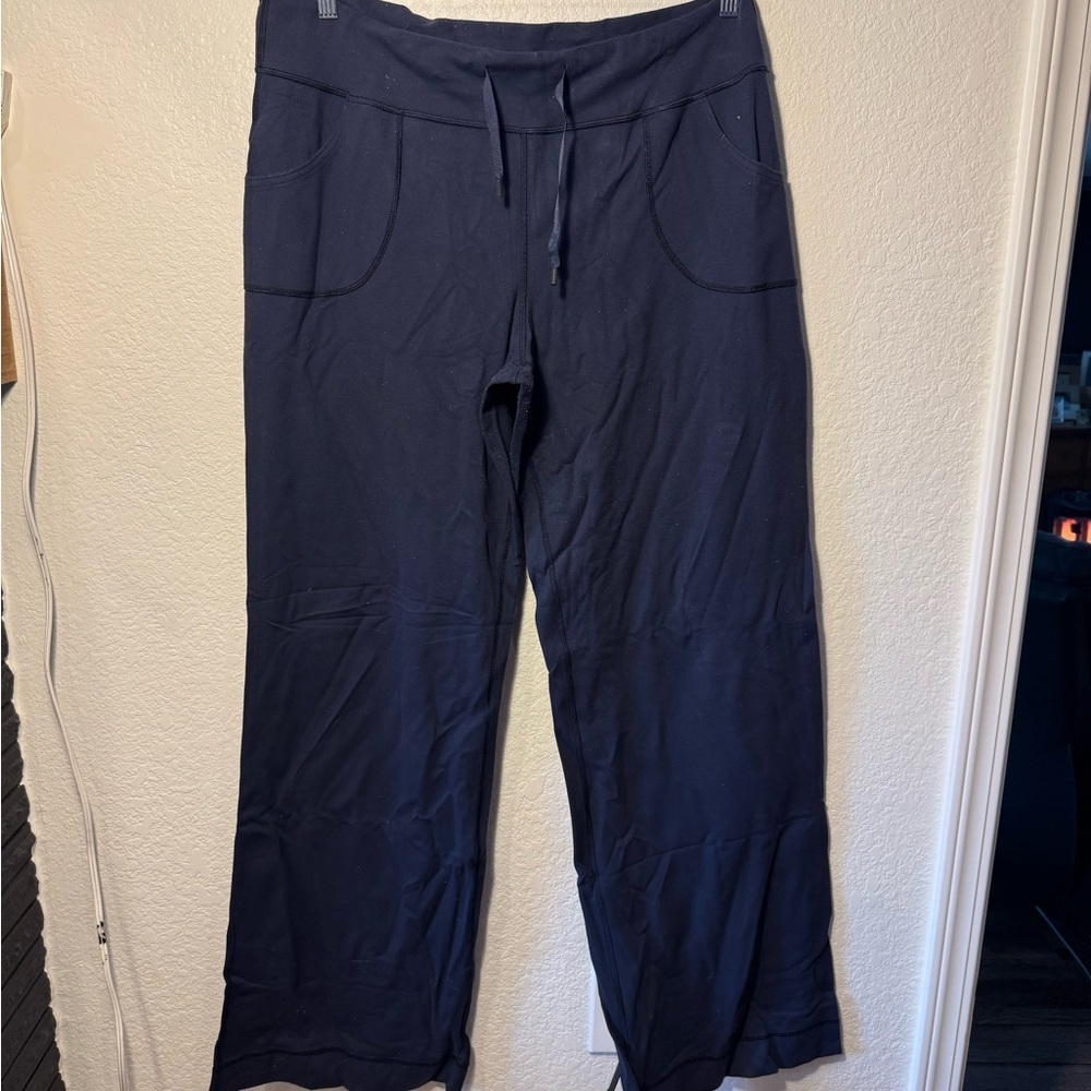 Lululemon Navy Wide Leg Athletic Yoga Pants with Drawstring Waist Size 12 TALL